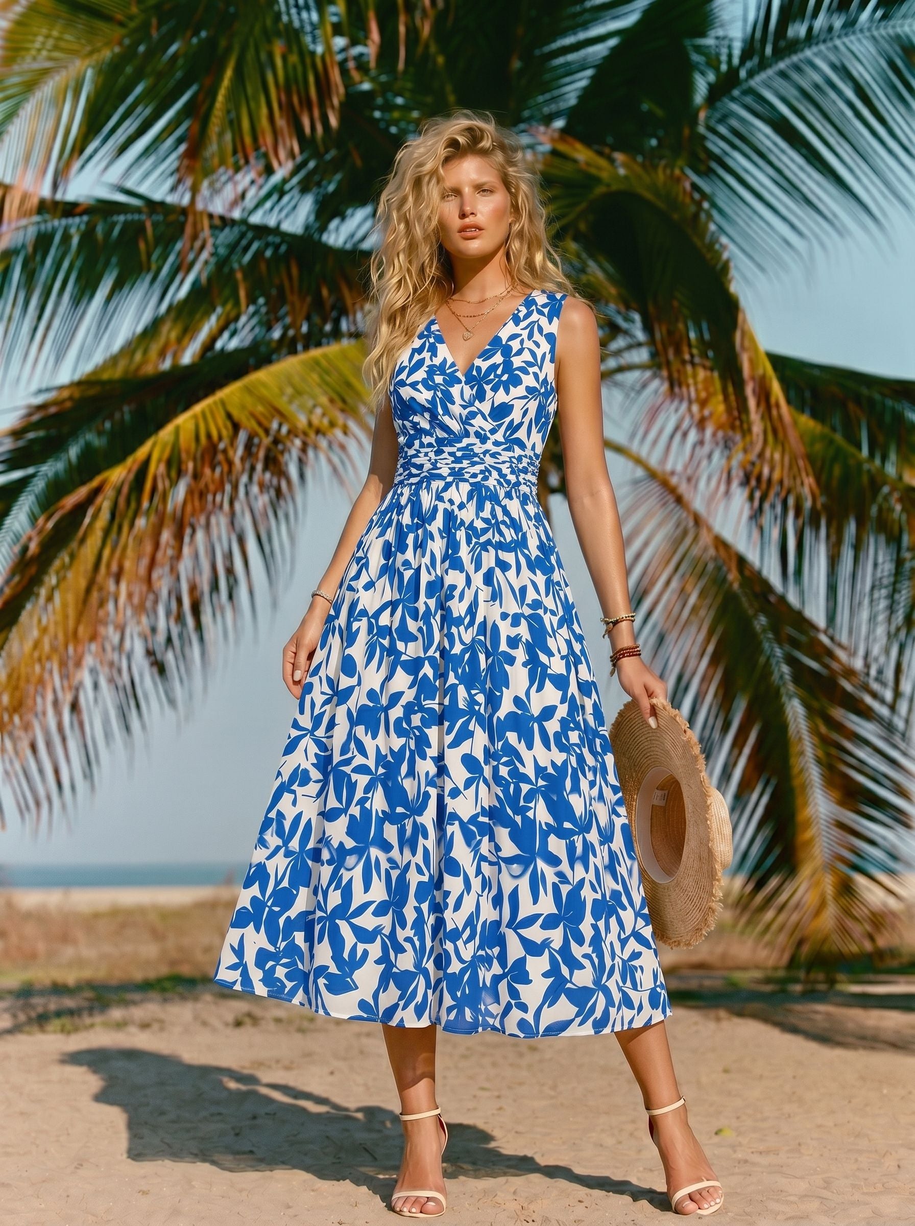 CORINNE
Floral Print V Neck A Line Midi Dress