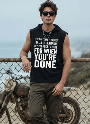 Graphic Hooded Sleeveless Gym Tank Top