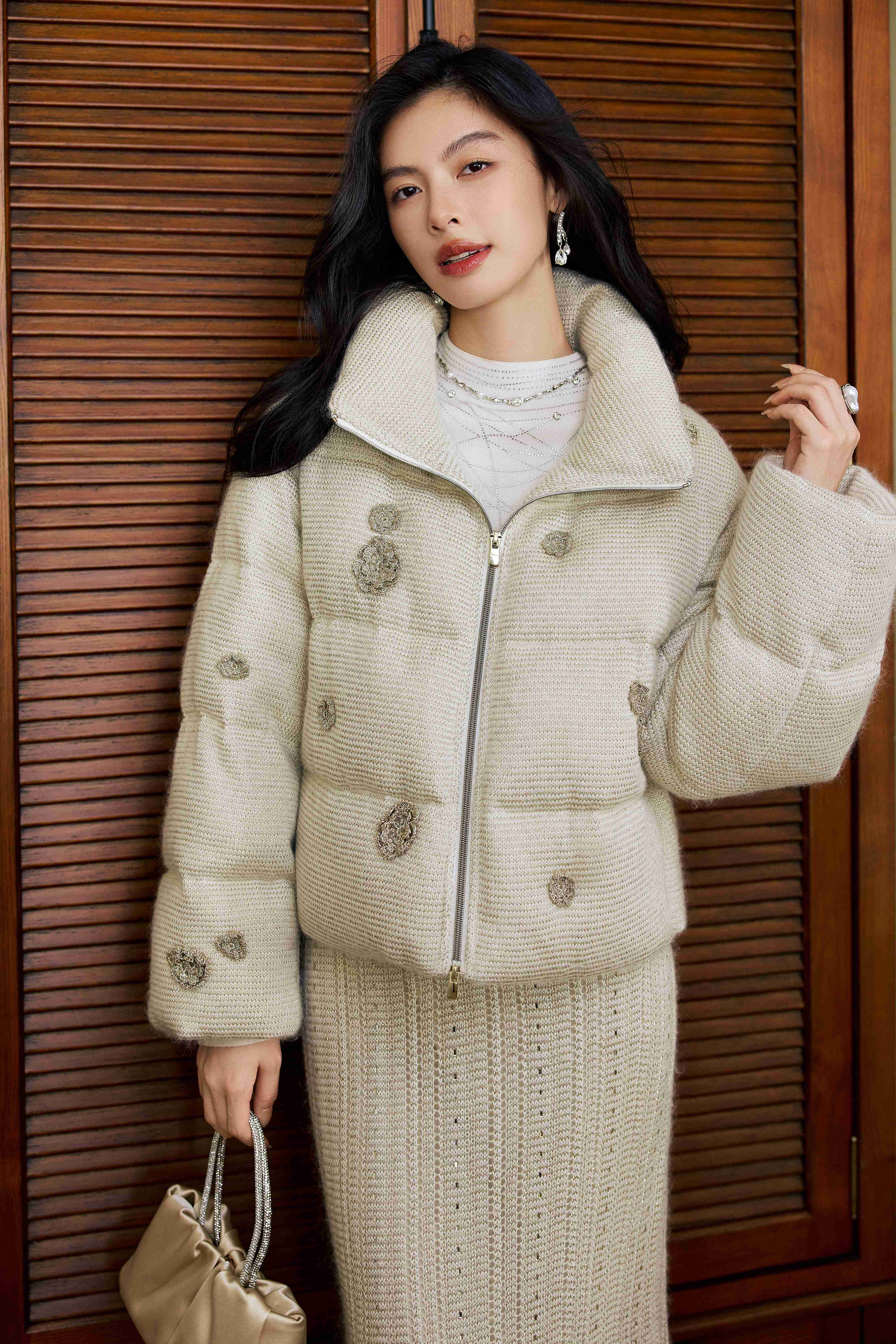 Embellished Knit Puffer Jacket