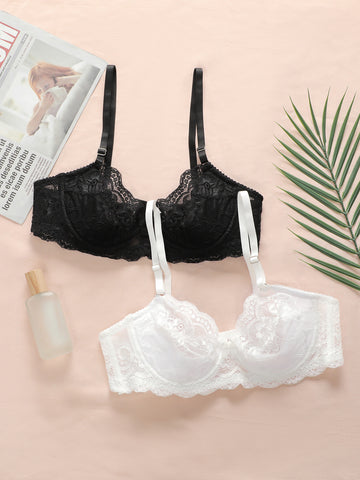 Sheer Floral Lace Lingerie Bra