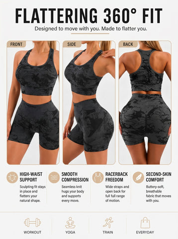 Seamless Sculpting Camo Workout Short Set