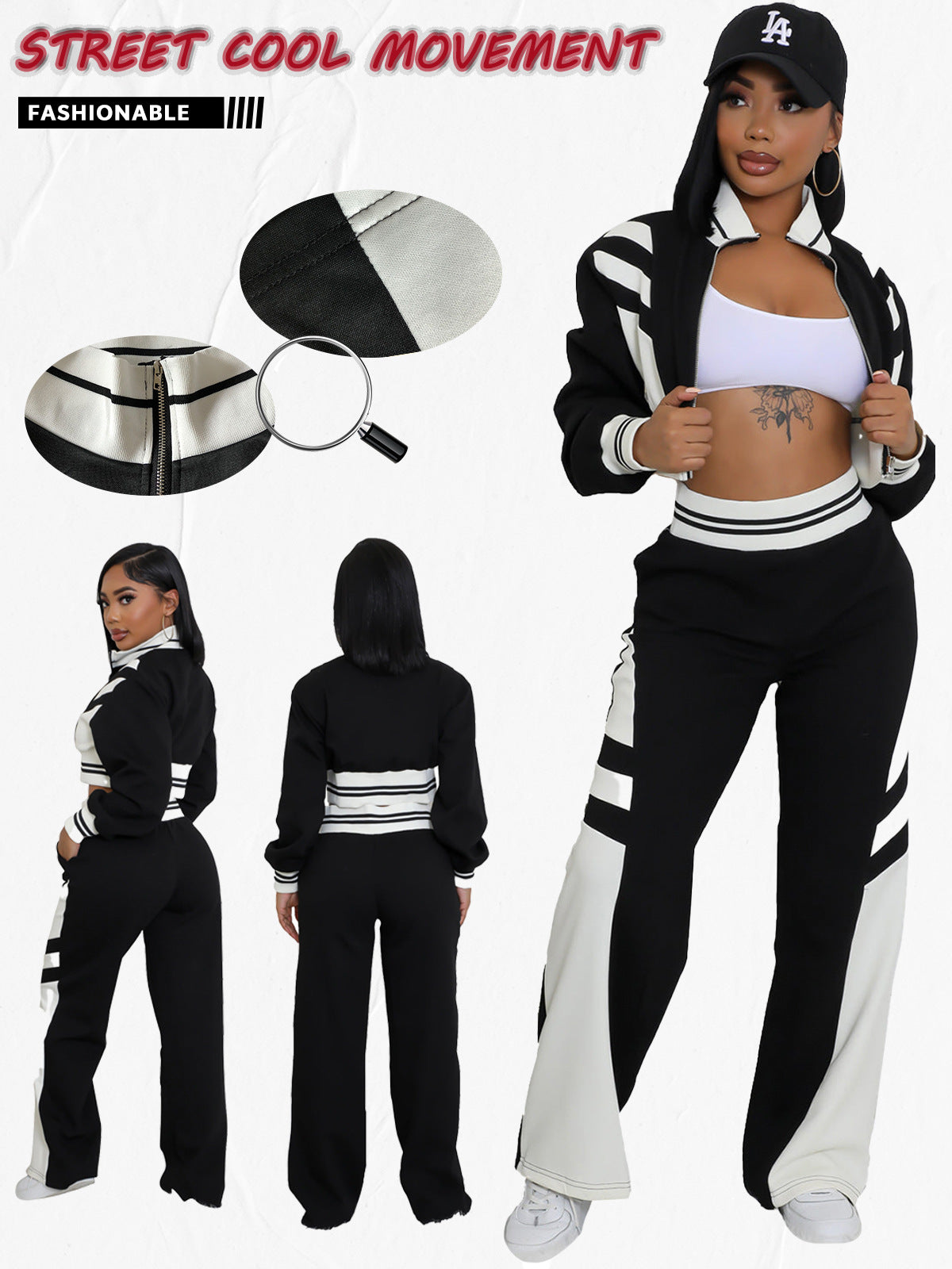 Colorblock Zip Up Crop Pant Set