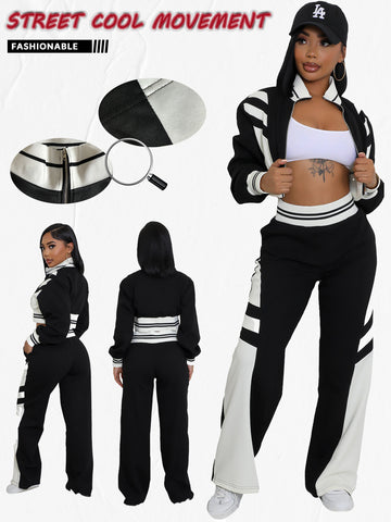 Colorblock Zip Up Crop Pant Set
