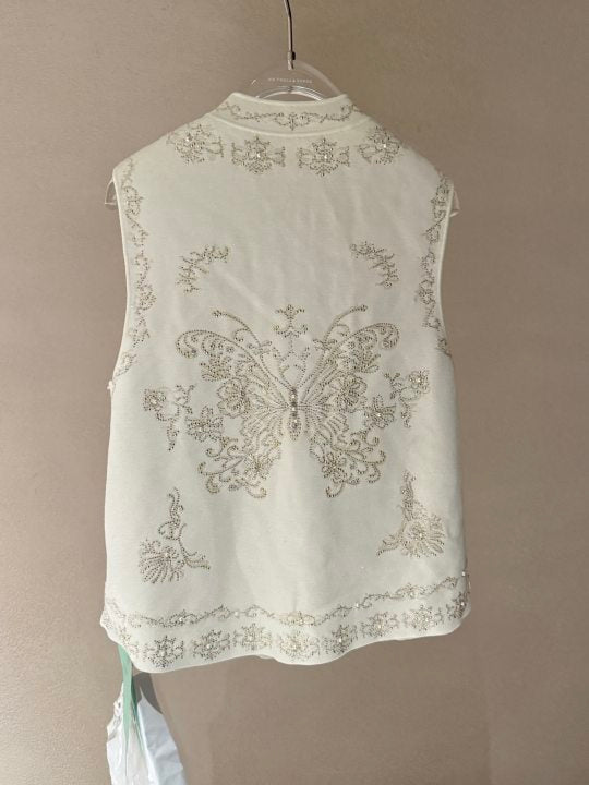 Embroidered Floral Button Up Knit Vest