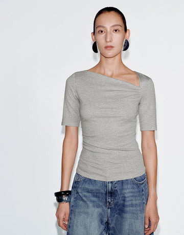Urban Revivo Asymmetric Neck Ruched Skinny Fit T-Shirts