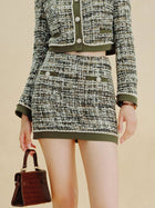 Embellished Tweed High Waisted Mini Skirt