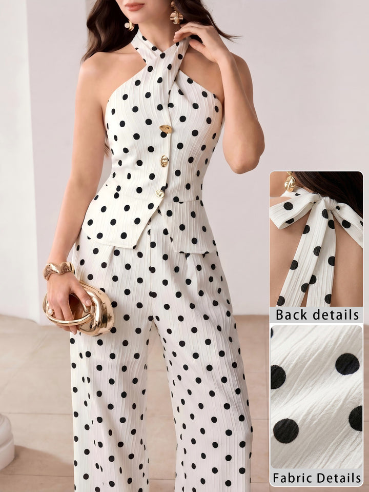Elegant Polka Dot Halter Pant Set