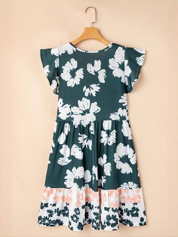 Floral Flutter Sleeve Tiered Dress