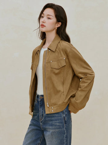 Classic Suede Button Up Jacket