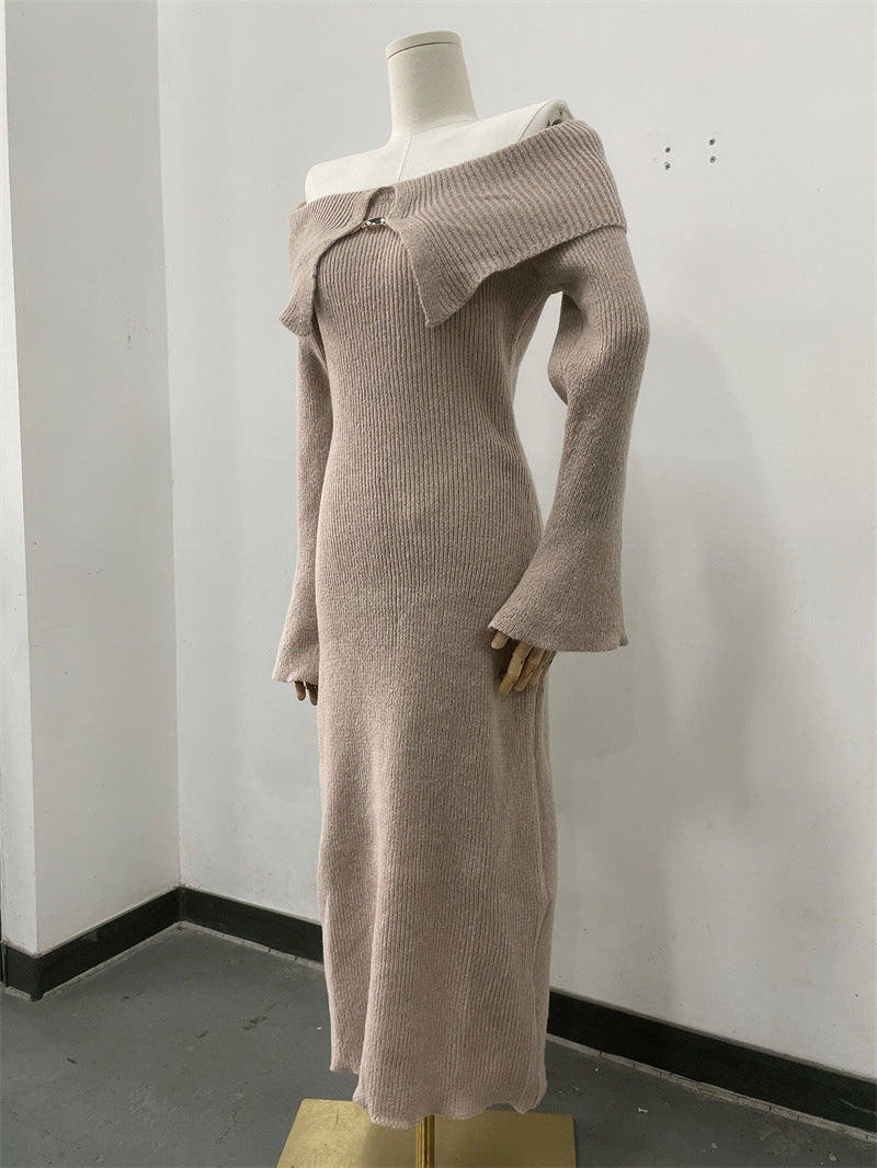 Off Shoulder Ribbed Knit Midi Dress