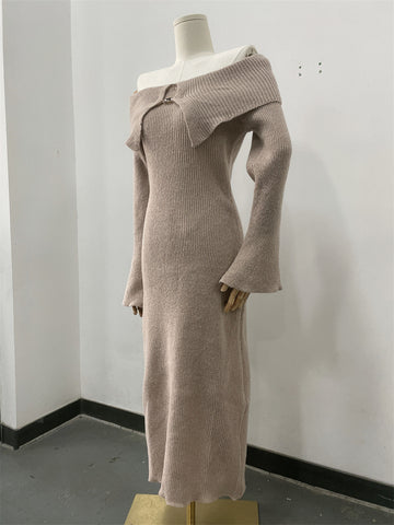 Off Shoulder Ribbed Knit Midi Dress