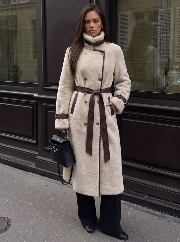 Elegant Belted Shearling Fur Coat