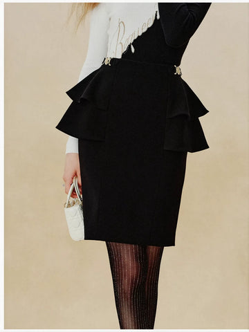 Elegant Peplum High Waist Midi Skirt
