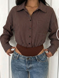 Oversized Striped Button Down Bodysuit