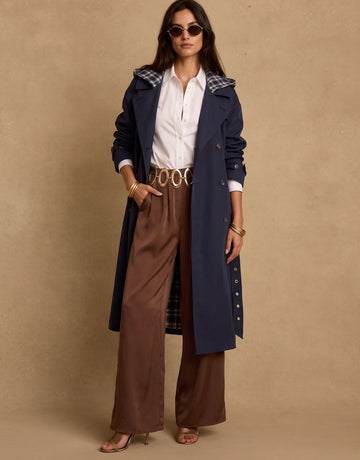 Oversized Plaid Lined Trench Coat