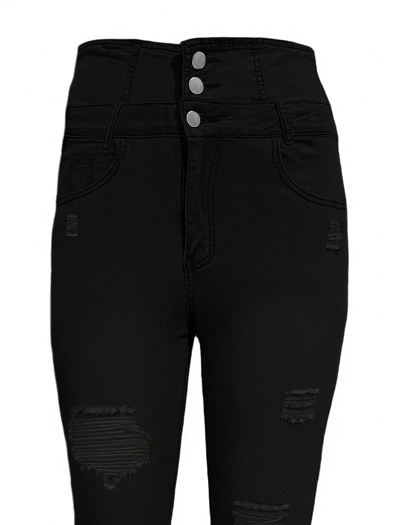 Ripped Black High-Waisted Denim Jeans-Gray