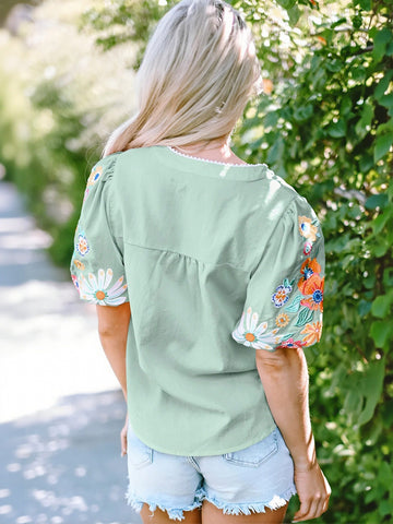 V Neck Embroidered Blouse