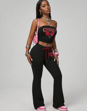 Graphic Cherry Print Matching Set