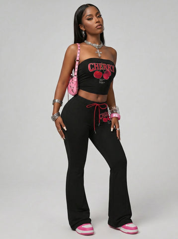 Graphic Cherry Print Matching Set
