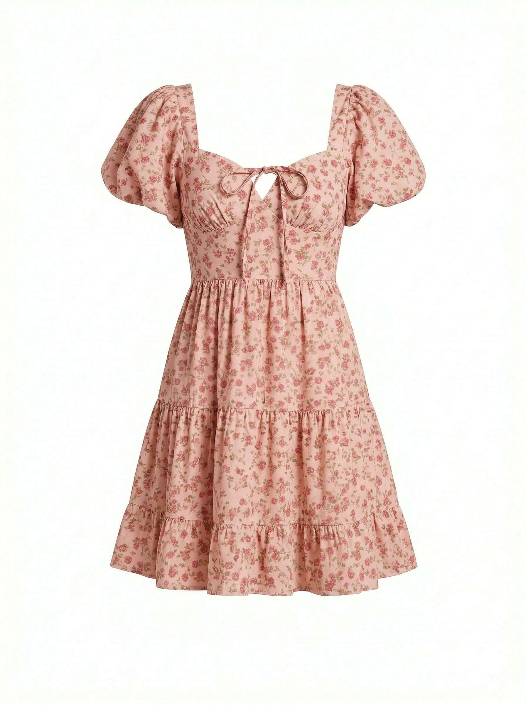 AYLA Floral Print Puff Sleeve Tiered Mini Dress