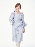 Asymmetrical Striped Cold Shoulder Shirt Dress