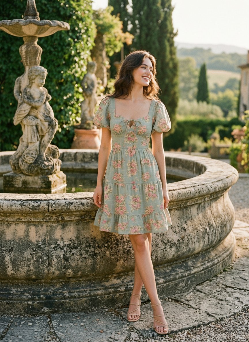AYLA Floral Print Puff Sleeve Tiered Mini Dress