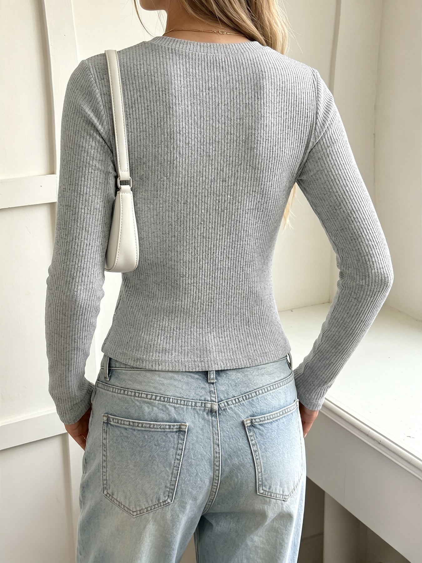 Lace Trim Ribbed Henley Tee