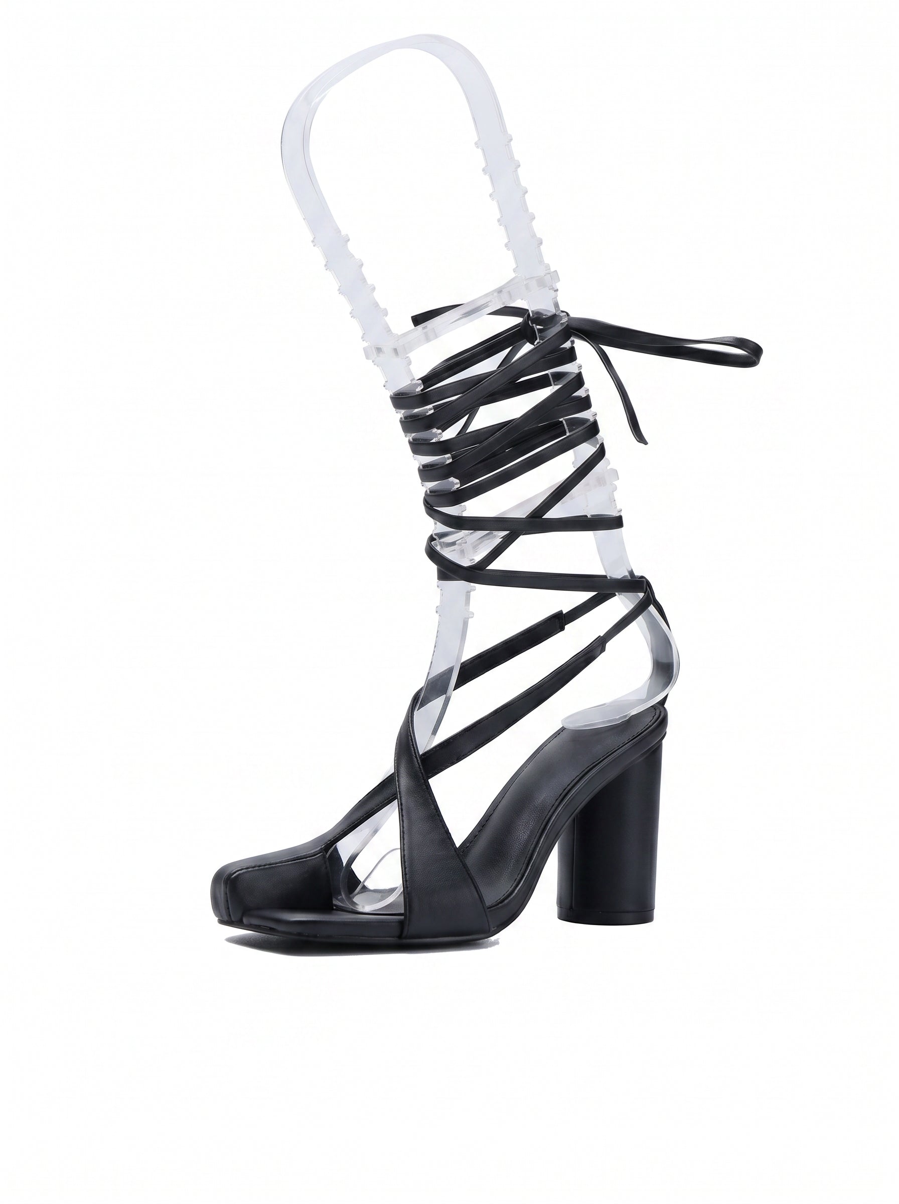 Strappy Lace Up Block Heel Sandals