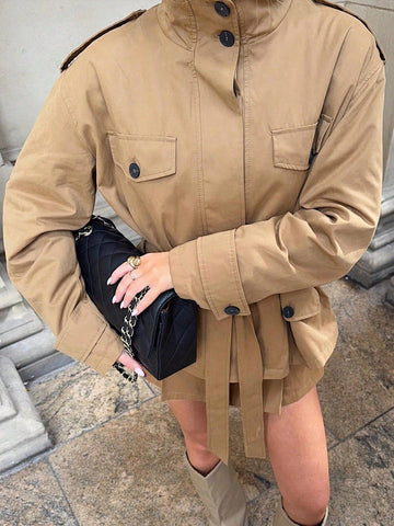 Oversized Belted Utility Trench Jacket