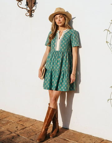Floral V Neck Mini Dress