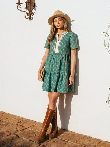 Floral V Neck Mini Dress