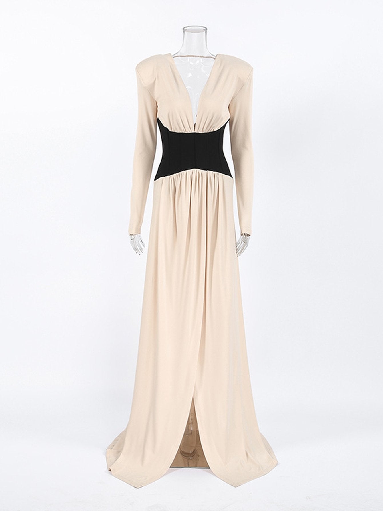 Elegant Colorblock Plunging Maxi Dress