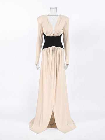 Elegant Colorblock Plunging Maxi Dress