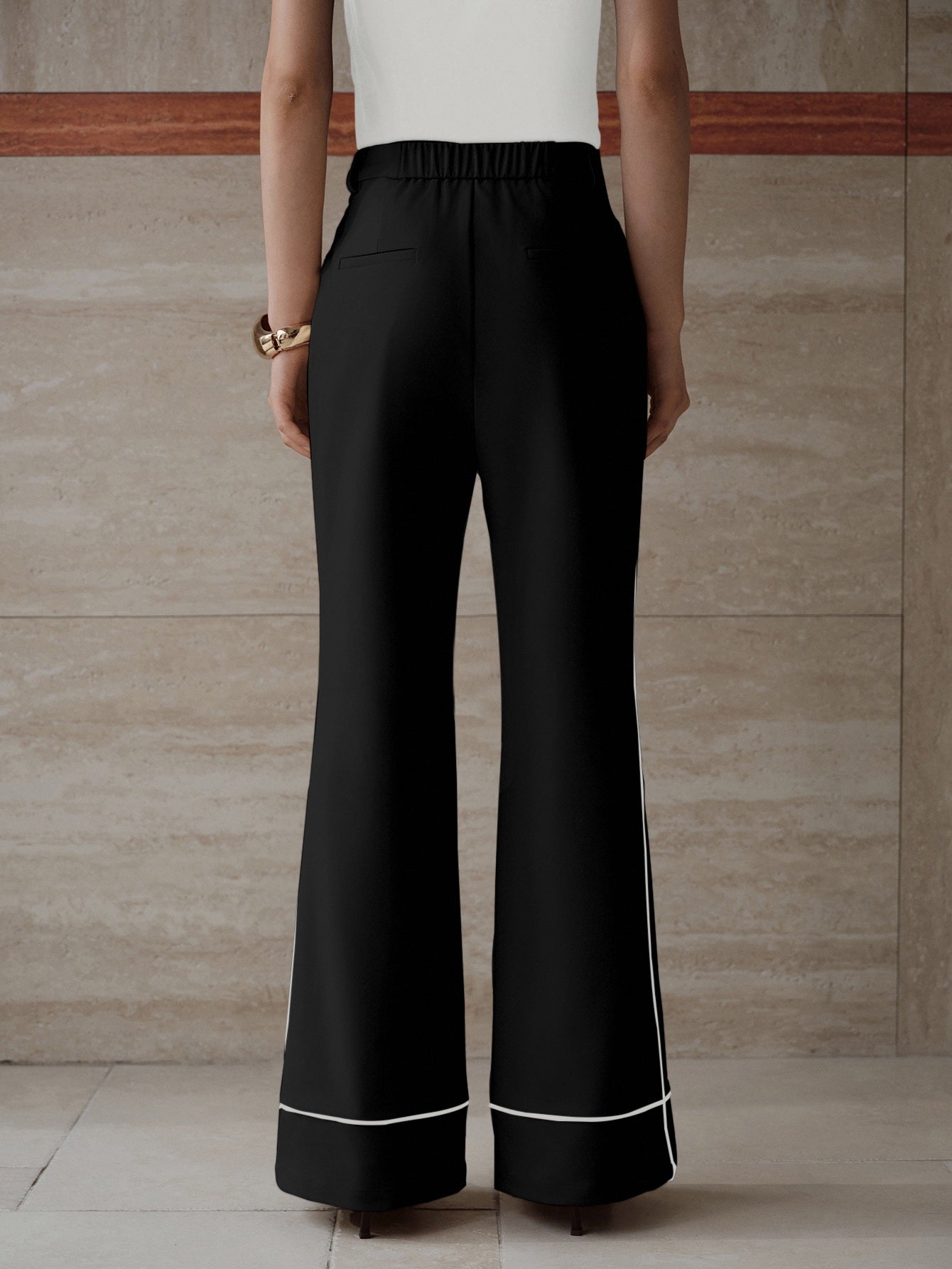 High Waisted Contrast Trim Trousers