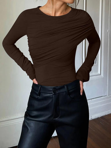 Ruched Slim Fit Long Sleeve Tee