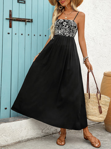 Side Slit Floral Strap Casual Midi Dress
