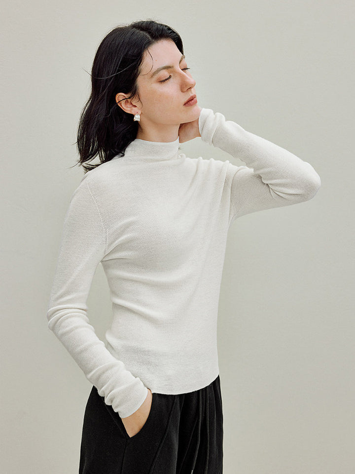 Soft Pure Wool Mock Neck Sweater