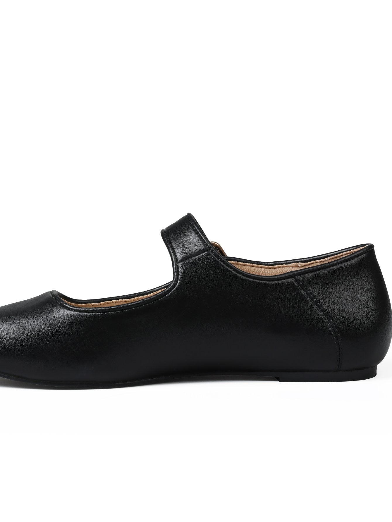 Square-Toe Buckle-Strap Classic Flats-Black