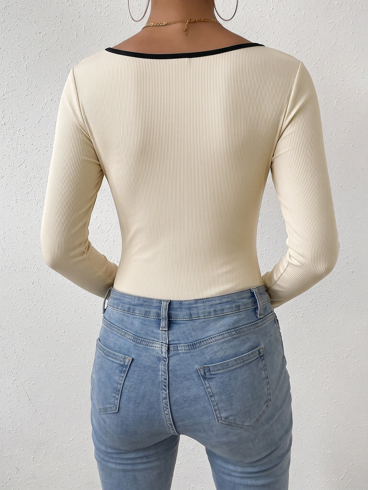 Ribbed Contrast Trim Long Sleeve Bodysuit
