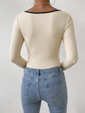Ribbed Contrast Trim Long Sleeve Bodysuit