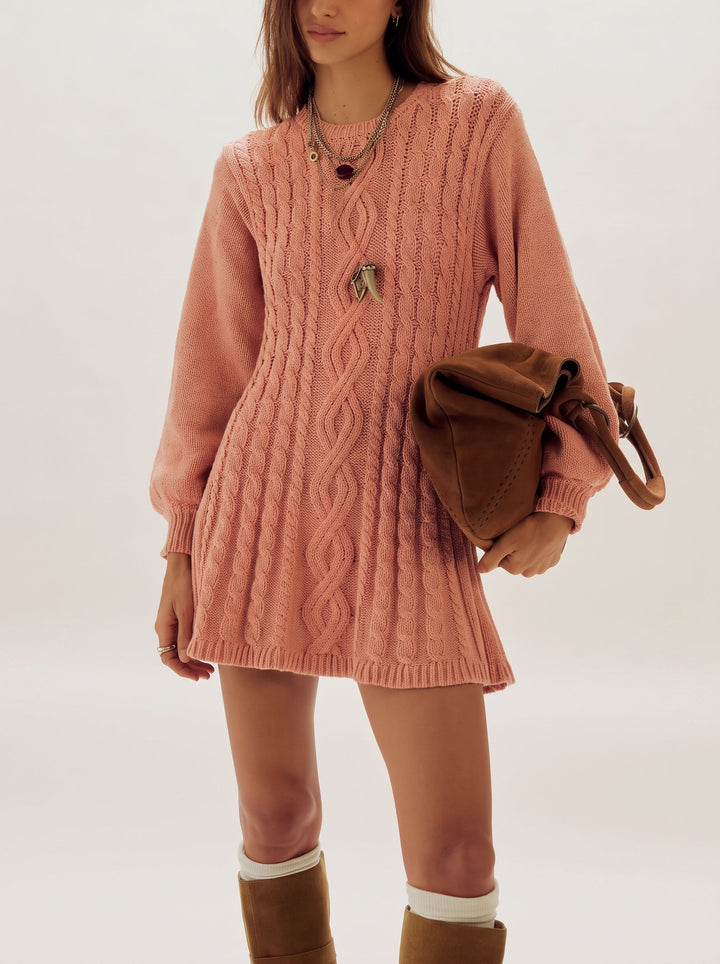 Cozy Cable Knit Mini Sweater Dress