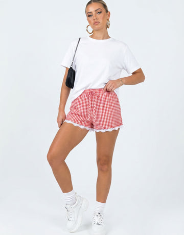 Checkered Pattern Lace Trim Shorts