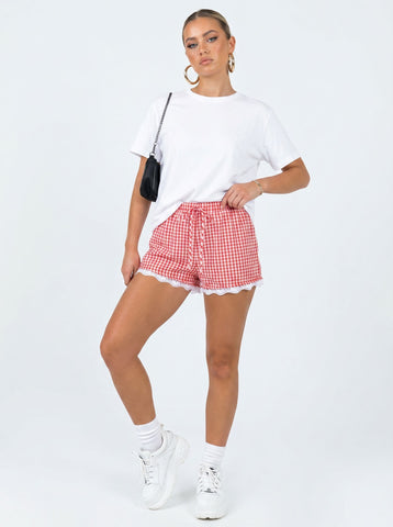 Checkered Pattern Lace Trim Shorts