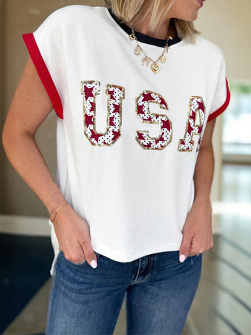 Sequined USA Graphic T-Shirt