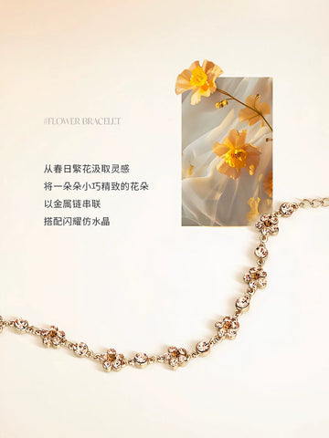 Dainty Floral Crystal Gold Bracelet