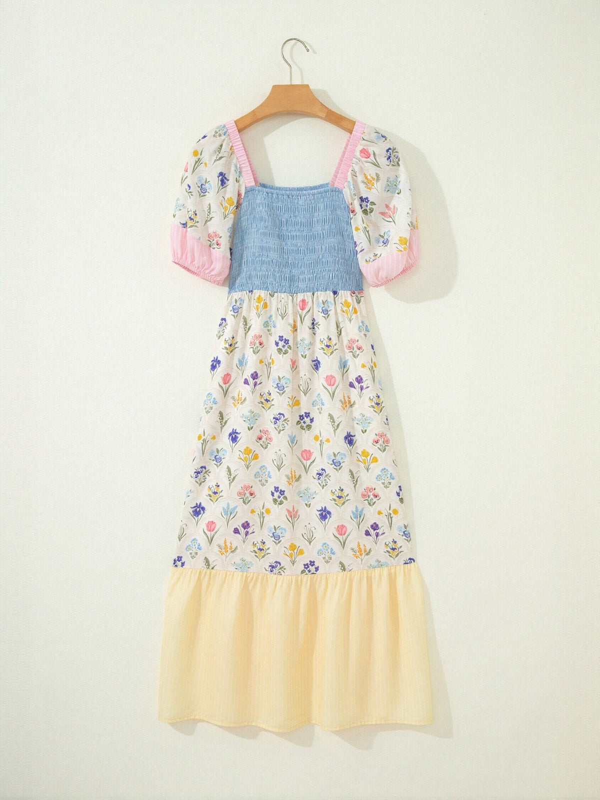 Smocked Puff Sleeve Floral Midi Dress
