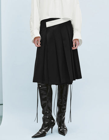 Urban Revivo Pleated Midi Straight Skirt-Black