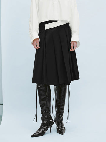 Urban Revivo Pleated Midi Straight Skirt-Black