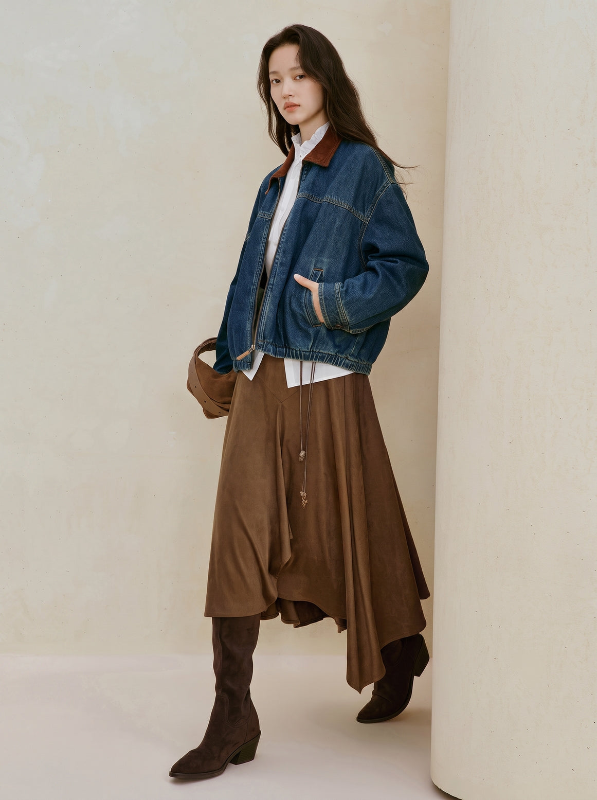 Corduroy Collar Cotton Denim Jacket