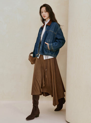 Corduroy Collar Cotton Denim Jacket